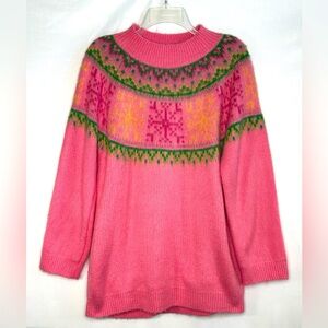 Cotton On Crew Neck Sweater Fair Isle Print Pink Green Boho Barbie Coquette Sz L